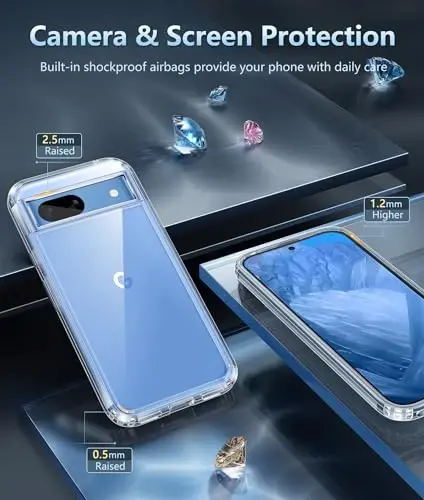 FNTCASE for Google-Pixel 8a Case Clear: Support Wireless Charging Military Grade Drop Protection Anti Yellowing Cell Phone Cover - Rugged Durable Shockproof Protective Bumper(Clear) - 4