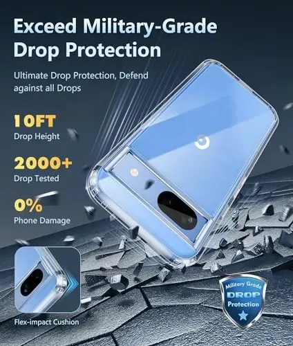 FNTCASE for Google-Pixel 8a Case Clear: Support Wireless Charging Military Grade Drop Protection Anti Yellowing Cell Phone Cover - Rugged Durable Shockproof Protective Bumper(Clear) - 5