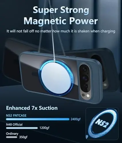 FNTCASE for Google Pixel-9-Pro XL Case: Clear Case Magnetic Military Grade Drop Protection Anti Yellowing Cell Phone Cover - Rugged Shockproof Protective Bumper Transparent Cases(SapphireBlue) - 3