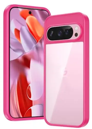 FNTCASE for Google Pixel-9-Pro XL Case: Clear Case Military Grade Drop Protection Anti Yellowing Cell Phone Cover - Rugged Shockproof Protective Bumper Transparent Cases(Rose) 