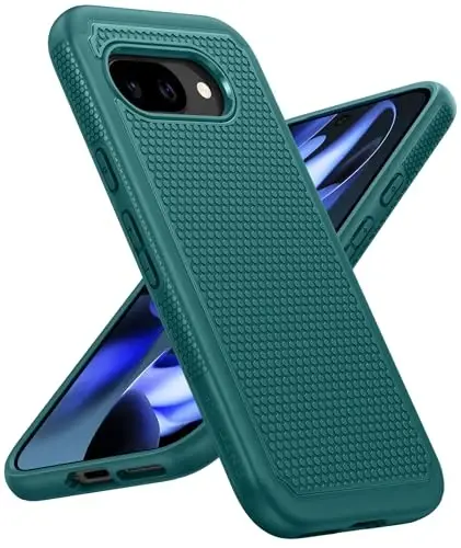 FNTCASE for Google Pixel 9A Case: Dual Layer Protective Heavy Duty Cell Phone Cover Shockproof Rugged with Non Slip Textured Back - Military Protection Bumper Tough - 2025, 6.3 inch (Green) - FNTCASE