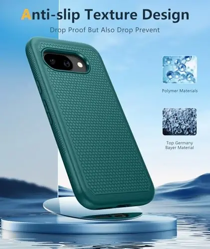 FNTCASE for Google Pixel 9A Case: Dual Layer Protective Heavy Duty Cell Phone Cover Shockproof Rugged with Non Slip Textured Back - Military Protection Bumper Tough - 2025, 6.3 inch (Green) - 5