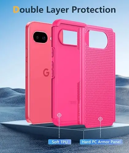 FNTCASE for Google Pixel 9A Case: Dual Layer Protective Heavy Duty Cell Phone Cover Shockproof Rugged with Non Slip Textured Back - Military Protection Bumper Tough - 2025, 6.3 inch (Hot Pink) - 3