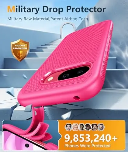FNTCASE for Google Pixel 9A Case: Dual Layer Protective Heavy Duty Cell Phone Cover Shockproof Rugged with Non Slip Textured Back - Military Protection Bumper Tough - 2025, 6.3 inch (Hot Pink) - 4