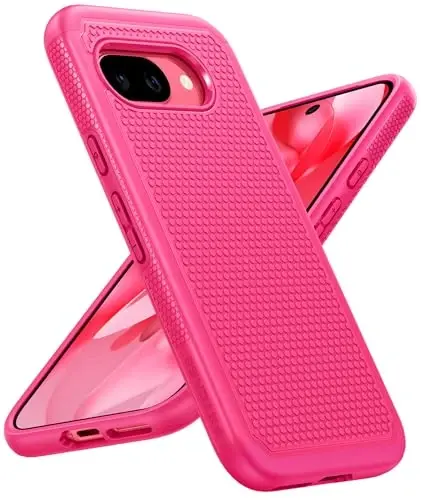 FNTCASE for Google Pixel 9A Case: Dual Layer Protective Heavy Duty Cell Phone Cover Shockproof Rugged with Non Slip Textured Back - Military Protection Bumper Tough - 2025, 6.3 inch (Hot Pink) - 1