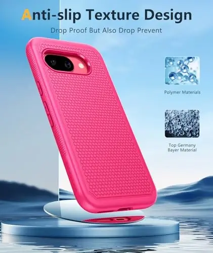FNTCASE for Google Pixel 9A Case: Dual Layer Protective Heavy Duty Cell Phone Cover Shockproof Rugged with Non Slip Textured Back - Military Protection Bumper Tough - 2025, 6.3 inch (Hot Pink) - 5
