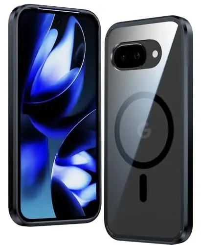 FNTCASE for Google Pixel 9a Case: Magnetic Military Grade Drop Protection Anti Yellowing Cell Phone Cover - Rugged Shockproof Protective Bumper Transparent Cases(Black Magnetic) - 1