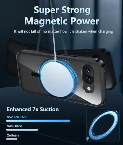 FNTCASE for Google Pixel 9a Case: Magnetic Military Grade Drop Protection Anti Yellowing Cell Phone Cover - Rugged Shockproof Protective Bumper Transparent Cases(Black Magnetic) - 3