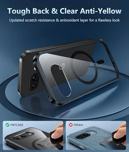 FNTCASE for Google Pixel 9a Case: Magnetic Military Grade Drop Protection Anti Yellowing Cell Phone Cover - Rugged Shockproof Protective Bumper Transparent Cases(Black Magnetic) - 4