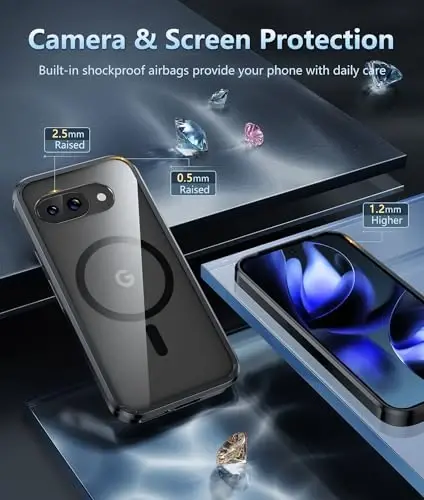 FNTCASE for Google Pixel 9a Case: Magnetic Military Grade Drop Protection Anti Yellowing Cell Phone Cover - Rugged Shockproof Protective Bumper Transparent Cases(Black Magnetic) - 5