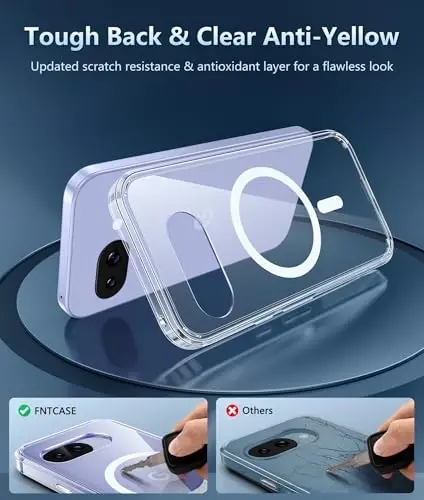 FNTCASE for Google Pixel 9a Case: Magnetic Military Grade Drop Protection Anti Yellowing Cell Phone Cover - Rugged Shockproof Protective Bumper Transparent Cases(Clear Magnetic) - 4