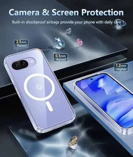 FNTCASE for Google Pixel 9a Case: Magnetic Military Grade Drop Protection Anti Yellowing Cell Phone Cover - Rugged Shockproof Protective Bumper Transparent Cases(Clear Magnetic) - 5