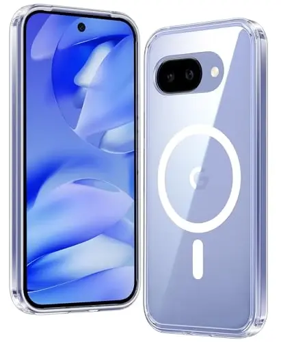 FNTCASE for Google Pixel 9a Case: Magnetic Military Grade Drop Protection Anti Yellowing Cell Phone Cover - Rugged Shockproof Protective Bumper Transparent Cases(Clear Magnetic) - FNTCASE