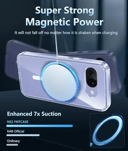 FNTCASE for Google Pixel 9a Case: Magnetic Military Grade Drop Protection Anti Yellowing Cell Phone Cover - Rugged Shockproof Protective Bumper Transparent Cases(Clear Magnetic) - 3