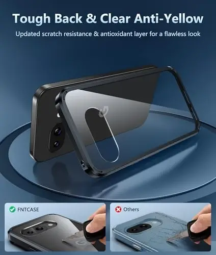 FNTCASE for Google Pixel 9a Case: Military Grade Drop Protection Anti Yellowing Cell Phone Cover - Rugged Shockproof Protective Bumper Transparent Cases(Black) - 3