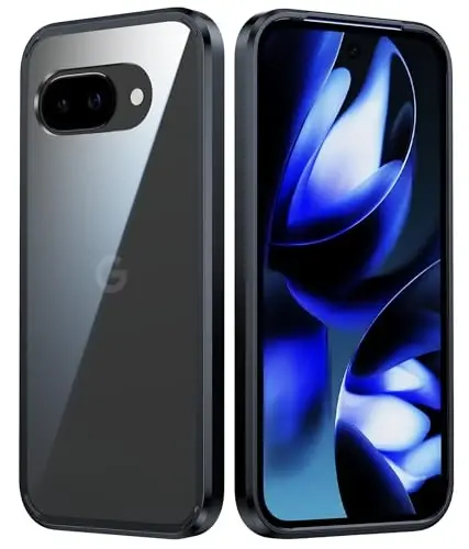 FNTCASE for Google Pixel 9a Case: Military Grade Drop Protection Anti Yellowing Cell Phone Cover - Rugged Shockproof Protective Bumper Transparent Cases(Black) 