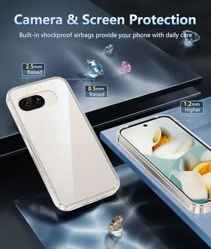 FNTCASE for Google Pixel 9a Case: Military Grade Drop Protection Anti Yellowing Cell Phone Cover - Rugged Shockproof Protective Bumper Transparent Cases(Clear) - 5