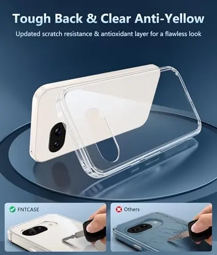 FNTCASE for Google Pixel 9a Case: Military Grade Drop Protection Anti Yellowing Cell Phone Cover - Rugged Shockproof Protective Bumper Transparent Cases(Clear) - 3