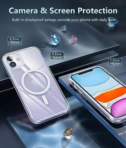 FNTCASE for iPhone 11 Case Clear: Magnetic Phone Cases Compatible with Magsafe Slim Anti Yellowing Rugged Shockproof Protective Transparent Cell Cover (A-Clear) - 5