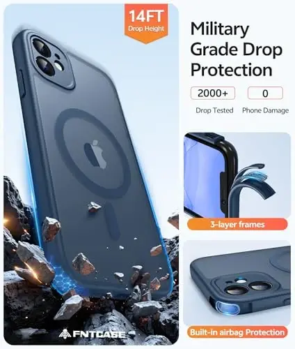 FNTCASE for iPhone 11 Case: [Compatible with Magsafe] Translucent Matte Magnetic Cases [Full Camera Protection] Military Grade Shockproof Protective Phone Cover - Blue - 4