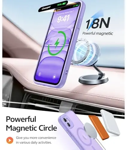 FNTCASE for iPhone 11 Case: [Compatible with Magsafe] Translucent Matte Magnetic Cases [Full Camera Protection] Military Grade Shockproof Protective Phone Cover - Light Purple - 3