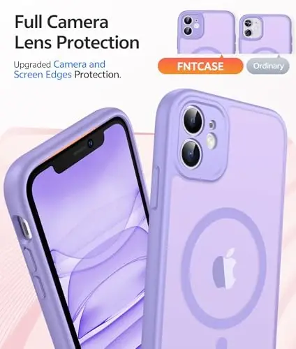 FNTCASE for iPhone 11 Case: [Compatible with Magsafe] Translucent Matte Magnetic Cases [Full Camera Protection] Military Grade Shockproof Protective Phone Cover - Light Purple - 4