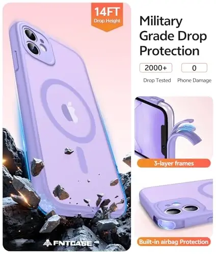 FNTCASE for iPhone 11 Case: [Compatible with Magsafe] Translucent Matte Magnetic Cases [Full Camera Protection] Military Grade Shockproof Protective Phone Cover - Light Purple - 5