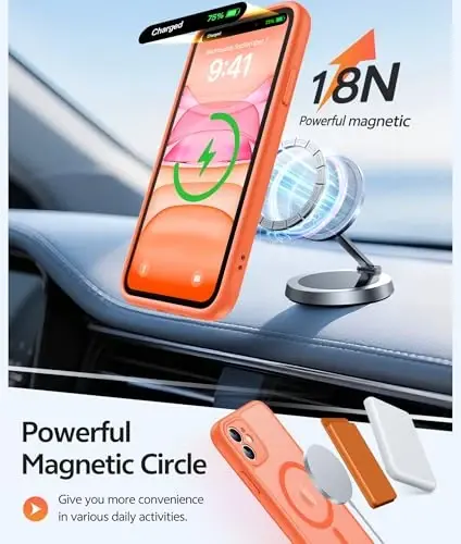 FNTCASE for iPhone 11 Case: [Compatible with Magsafe] Translucent Matte Magnetic Cases [Full Camera Protection] Military Grade Shockproof Protective Phone Cover - Orange - 3