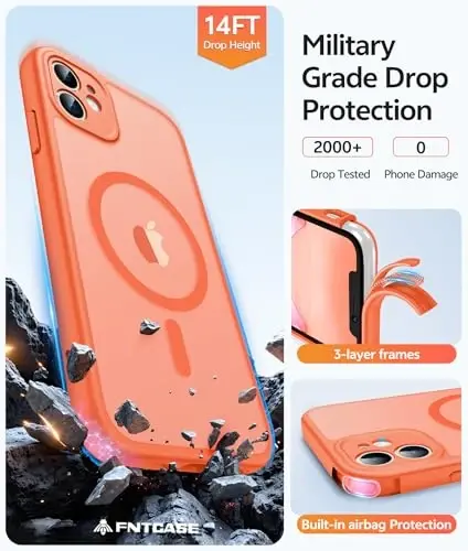 FNTCASE for iPhone 11 Case: [Compatible with Magsafe] Translucent Matte Magnetic Cases [Full Camera Protection] Military Grade Shockproof Protective Phone Cover - Orange - 5