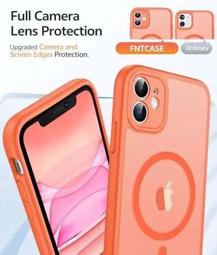 FNTCASE for iPhone 11 Case: [Magsafe bilan mos keladi] Shaffof matli magnit g‘iloflar [Kamera to‘liq himoyasi] Harbiy darajadagi zarbga chidamli himoya telefon qopqog‘i - To‘q sariq - 4