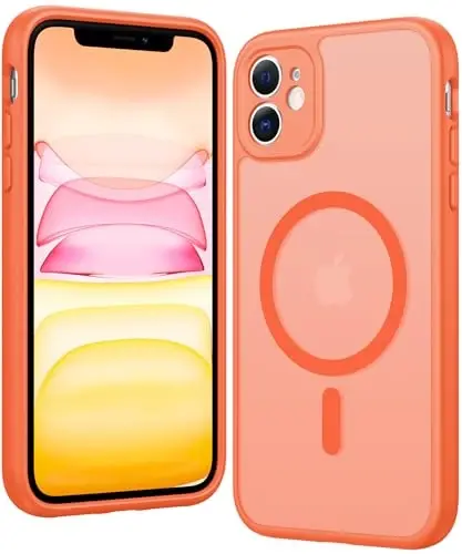 FNTCASE for iPhone 11 Case Matte: Magnetic Phone Cases Compatible with Magsafe Slim Anti Yellowing Military Grade Drop Protection Rugged Shockproof Protective Translucent Cell Cover (C-Orange) - 1