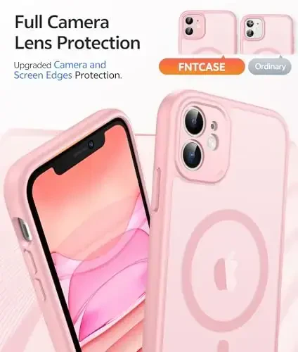 FNTCASE for iPhone 11 Case: Strong Magnetic Phone Case | Translucent Matte Slim Shockproof Protective Drop Protection Phone Cover(Light Pink) - 5
