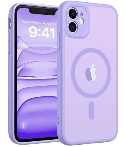 FNTCASE for iPhone 11 Gʻilofi: [Magsafe bilan mos keladi] Shaffof Mat Magnetli Gʻiloflar [Kamera toʻliq himoyasi] Harbiy darajadagi zarbaga chidamli himoya telefon qopqogʻi - Och binafsha rang - FNTCASE