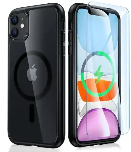 FNTCASE for iPhone 11 Phone Case: for iPhone XR Phone Case Support Magnetic Charging Military Grade Drop Protection Anti Yellowing Cell Phone Cover - Rugged Durable Shockproof Protective(B-Black) - 1