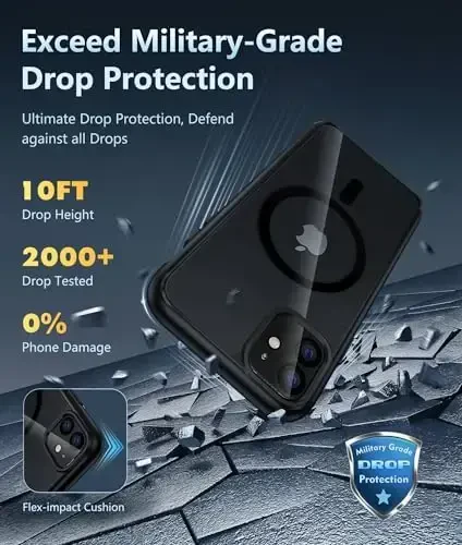FNTCASE for iPhone 11 Phone Case: for iPhone XR Phone Case Support Magnetic Charging Military Grade Drop Protection Anti Yellowing Cell Phone Cover - Rugged Durable Shockproof Protective(B-Black) - 4