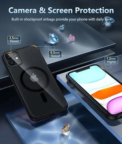 FNTCASE for iPhone 11 Phone Case: for iPhone XR Phone Case Support Magnetic Charging Military Grade Drop Protection Anti Yellowing Cell Phone Cover - Rugged Durable Shockproof Protective(B-Black) - 2