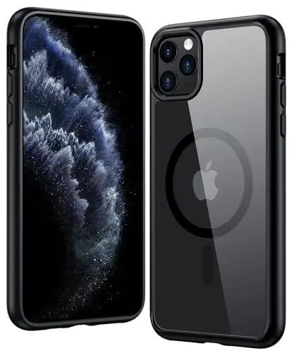 FNTCASE for iPhone 11 Pro Case: Clear Magnetic Phone Cases Compatible with Magsafe Slim Anti Yellowing Military Grade Drop Protection Rugged Protective Transparent Cell Phone Cover (B-Black) - 1