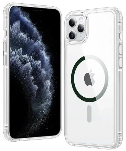 FNTCASE for iPhone 11 Pro Case: Clear Magnetic Phone Cases Compatible with Magsafe Slim Anti Yellowing Military Grade Drop Protection Rugged Protective Transparent Cell Phone Cover (D-Green) 