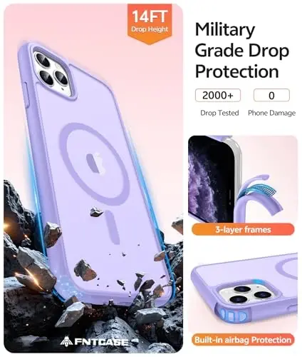 FNTCASE for iPhone 11 Pro Case: [Compatible with Magsafe] Translucent Matte Magnetic Phone Cover - Military Grade Drop Protection Shockproof Protective for iPhone 11Pro 2019 Cases - Light Purple - 5