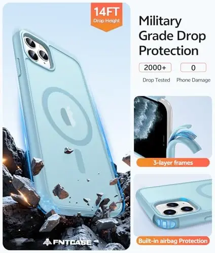 FNTCASE for iPhone 11 Pro Case: [Compatible with Magsafe] Translucent Matte Magnetic Phone Cover - Military Grade Drop Protection Shockproof Protective for iPhone 11Pro 2019 Cases - Teal - 5