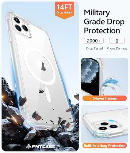 FNTCASE for iPhone 11 Pro Case: [Magsafe bilan mos keladi] Sarg‘ayishga qarshi shaffof magnit telefon g‘ilofi - iPhone 11Pro 2019 g‘iloflari uchun Harbiy darajadagi zarbaga chidamli tushib ketishdan saqlovchi himoya - Shaffof - 5
