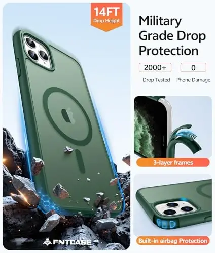 FNTCASE for iPhone 11 Pro Case: [Magsafe bilan mos keladi] Shaffof matli magnit telefon g‘lifi - iPhone 11Pro 2019 g‘lifi uchun Harbiy darajadagi tushishdan himoya qiluvchi zarbaga chidamli - Yashil - 5