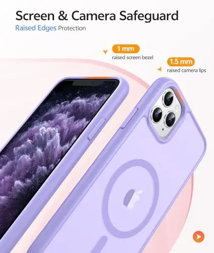 FNTCASE for iPhone 11 Pro Case: [Magsafe bilan mos keladi] Yarim shaffof matli magnit telefon g‘ilofi - Harbiy darajadagi tushishdan himoya qiluvchi, zarbga chidamli iPhone 11Pro 2019 g‘iloflari uchun - Och binafsha rang - 4
