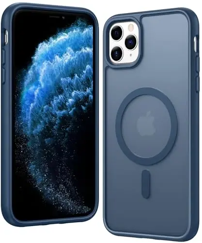 FNTCASE for iPhone 11 Pro Case: Matte Magnetic Phone Cases Compatible with Magsafe Slim Anti Yellowing Military Grade Drop Protection Rugged Shockproof Protective Translucent Cell Cover (C-Blue) 