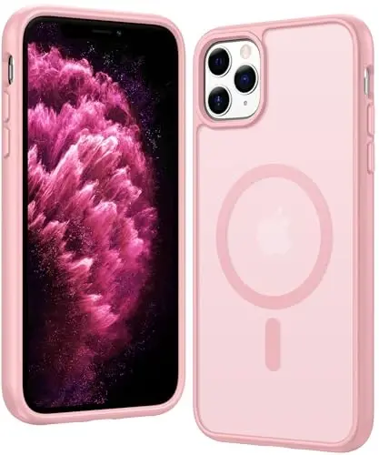 FNTCASE for iPhone 11 Pro Case: Matte Magnetic Phone Cases Compatible with Magsafe Slim Anti Yellowing Military Grade Drop Protection Rugged Shockproof Protective Translucent Cell Cover (C-Pink) 