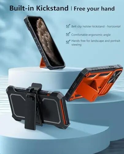 FNTCASE for iPhone 11-Pro Case with Belt Clip Holster Kickstand & Slide | Military Grade Dropproof Protection, Heavy Duty Rugged Cell Cover, Bumper, Orange - 4