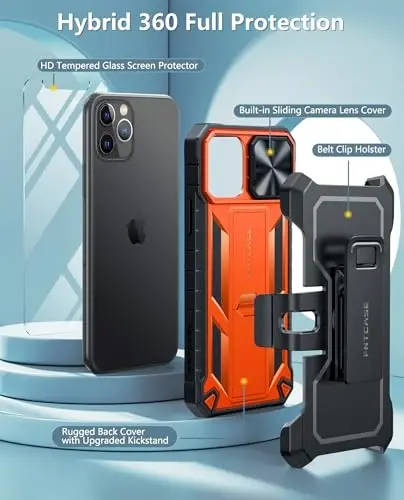FNTCASE for iPhone 11-Pro Case with Belt Clip Holster Kickstand & Slide | Military Grade Dropproof Protection, Heavy Duty Rugged Cell Cover, Bumper, Orange - 5