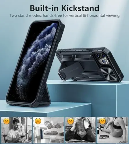 FNTCASE for iPhone 11-Pro Case with Kickstand & Slide Black | Military Grade Dropproof Protection, Heavy Duty Rugged Cell Cover, Bumper, Black - 4