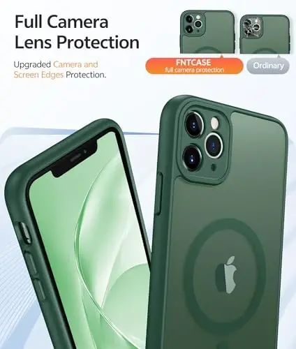 FNTCASE for iPhone 11 Pro Max Case: [Compatible with Magsafe] Translucent Matte Magnetic Cases [Full Camera Protection] Military Grade Shockproof Protective Phone Cover - Green - 4
