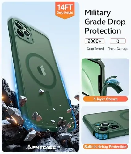 FNTCASE for iPhone 11 Pro Max Case: [Compatible with Magsafe] Translucent Matte Magnetic Cases [Full Camera Protection] Military Grade Shockproof Protective Phone Cover - Green - 5
